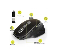 Port Designs Egér vezeték nélküli, újratölthető akkumulátor, USB-C/USB/BT 5.0, 800/1200/1600/2000/2400/3200 dpi, 5 gomb,