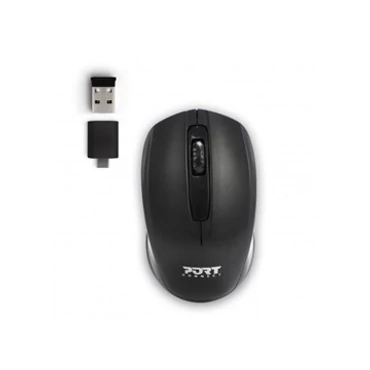 Port Designs Egér vezték néküli,  optikai, USB-C/USB-A, 1000 dpi, 2xAAA, fekete