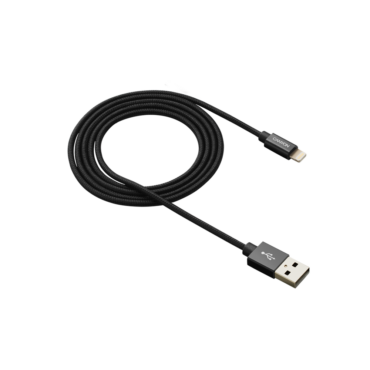 CANYON Töltőkábel, USB - LTG, Apple kompatibilis, Szövetborítás, 1m, fekete - CNS-MFIC3B